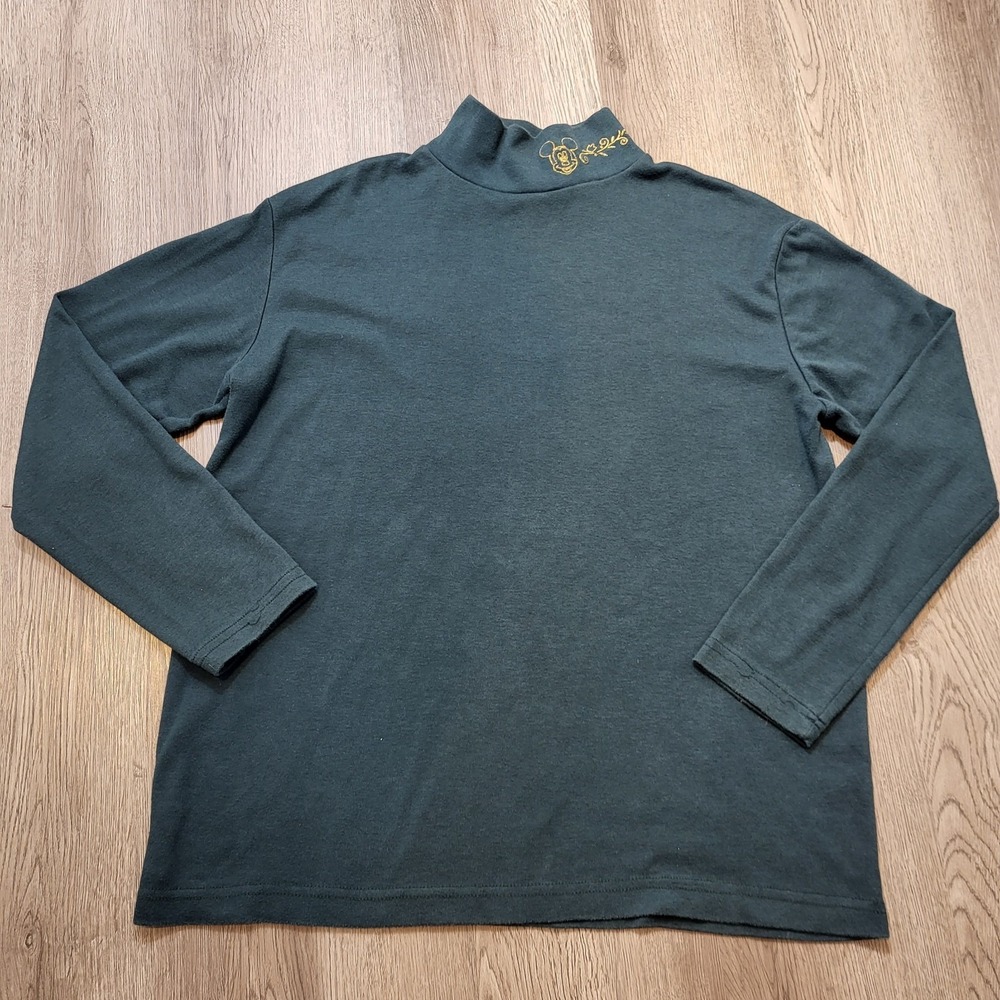 Vintage Disney Unlimited Mock Neck Tee Shirt Long Sleeve Green Sze. Large
